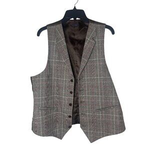 Madison Mens Medium Glen Plaid Vest Brown Satin Back & Dotted Lining Irish Style